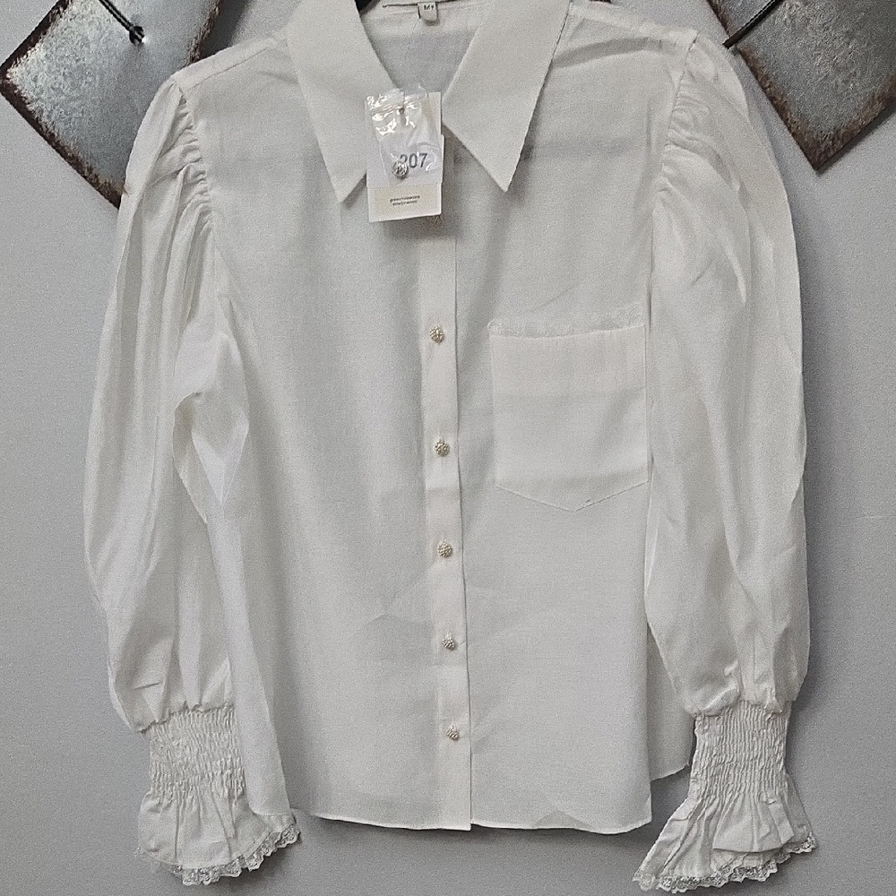 Elegant White Blouse with Puff Sleeves